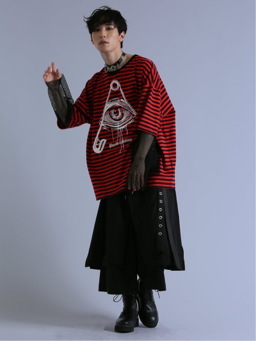 SD×PSYCHONATION フェイクレイヤード メッシュ クルー長袖BIGTシャツ