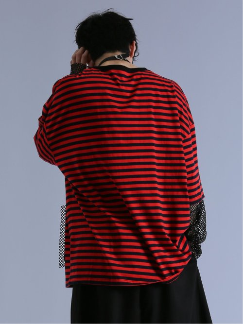 SD×PSYCHONATION フェイクレイヤード メッシュ クルー長袖BIGTシャツ