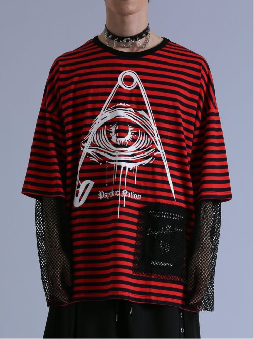 SD×PSYCHONATION フェイクレイヤード メッシュ クルー長袖BIGTシャツ