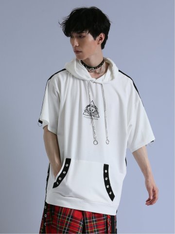 SD×PSYCHONATION ハトメアイコン 半袖BIGプルパーカー