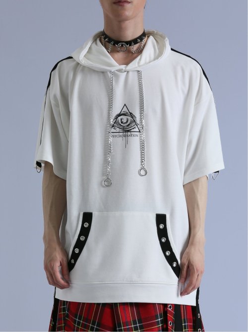 SD×PSYCHONATION ハトメアイコン 半袖BIGプルパーカー