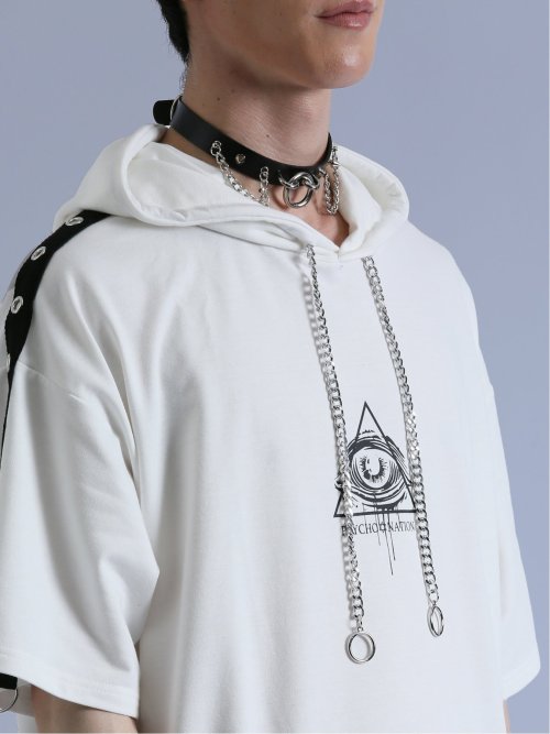 SD×PSYCHONATION ハトメアイコン 半袖BIGプルパーカー