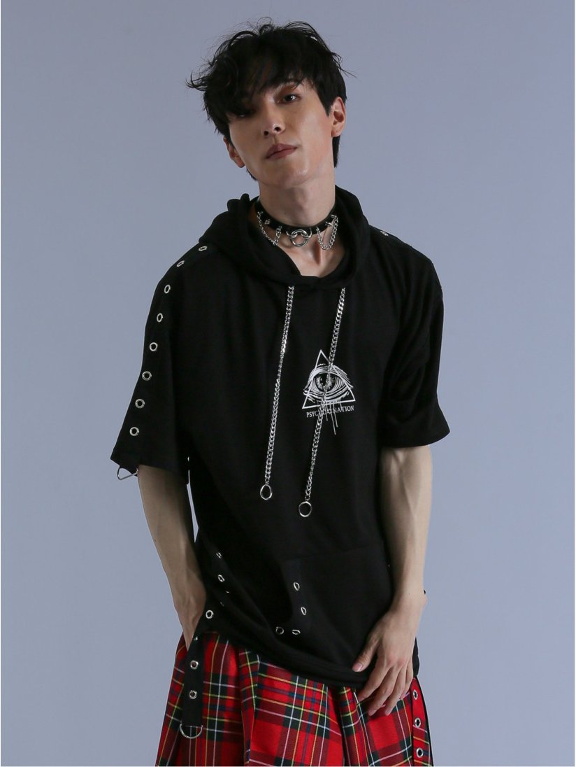 SD×PSYCHONATION ハトメアイコン 半袖BIGプルパーカー(M 05黒 