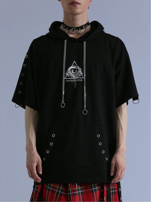 SD×PSYCHONATION ハトメアイコン 半袖BIGプルパーカー