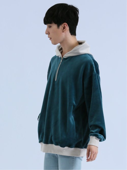 ベロアハーフZIP プルパーカー