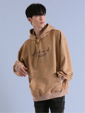 フェイクスエード 刺繍プルパーカー