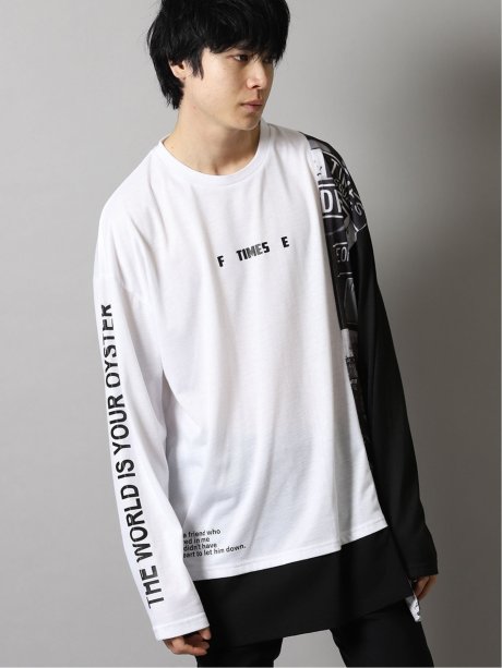 アシメ切替 クルーネック長袖bigtシャツ M 01白 トップス Taka Q Online Shop タカキューオンラインショップ 公式通販