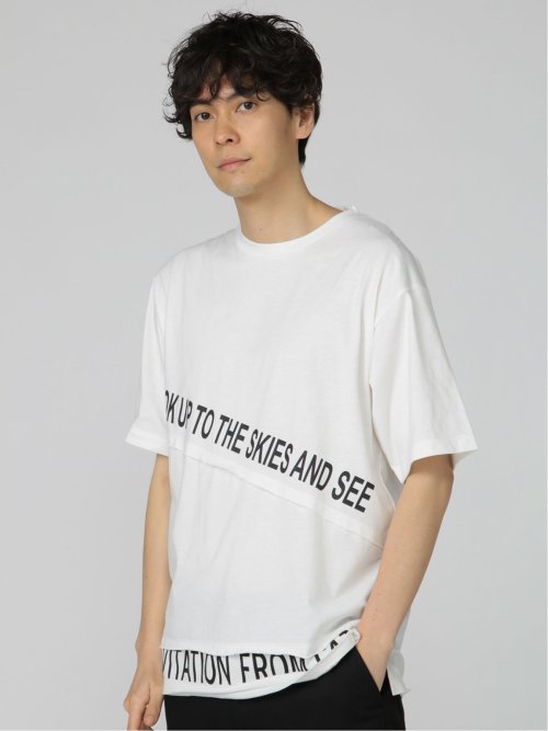 カットオフロゴ クルーネック ルーズ半袖Tシャツ(S 01白): トップス