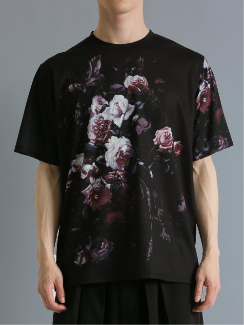 SHELLAC×SD バラ柄プリント クルーネック半袖Tシャツ(M 10赤