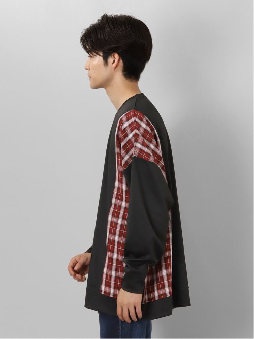 チェック切替 クルーネック 長袖BIGプルオーバー