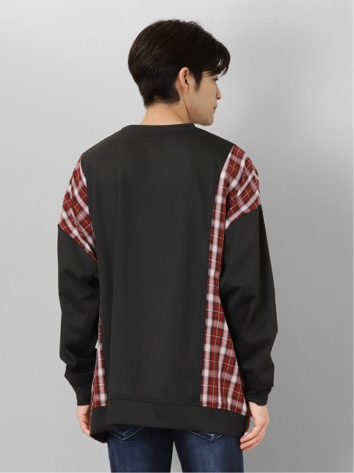 チェック切替 クルーネック 長袖BIGプルオーバー