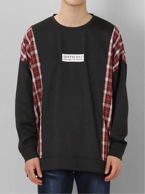 チェック切替 クルーネック 長袖BIGプルオーバー