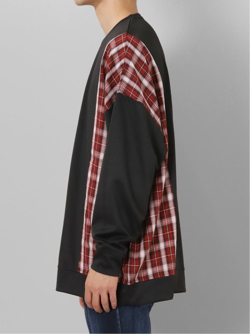 チェック切替 クルーネック 長袖BIGプルオーバー