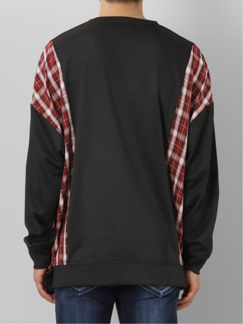 チェック切替 クルーネック 長袖BIGプルオーバー