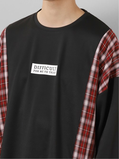 チェック切替 クルーネック 長袖BIGプルオーバー