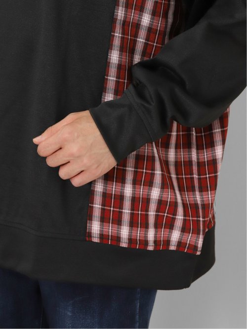 チェック切替 クルーネック 長袖BIGプルオーバー