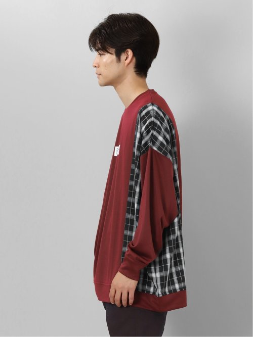 チェック切替 クルーネック 長袖BIGプルオーバー