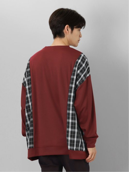 チェック切替 クルーネック 長袖BIGプルオーバー