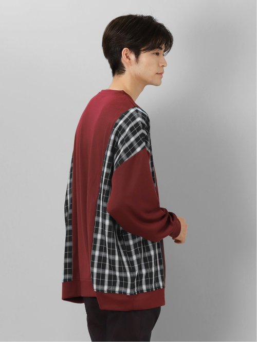 チェック切替 クルーネック 長袖BIGプルオーバー