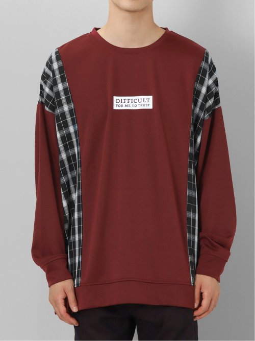 チェック切替 クルーネック 長袖BIGプルオーバー