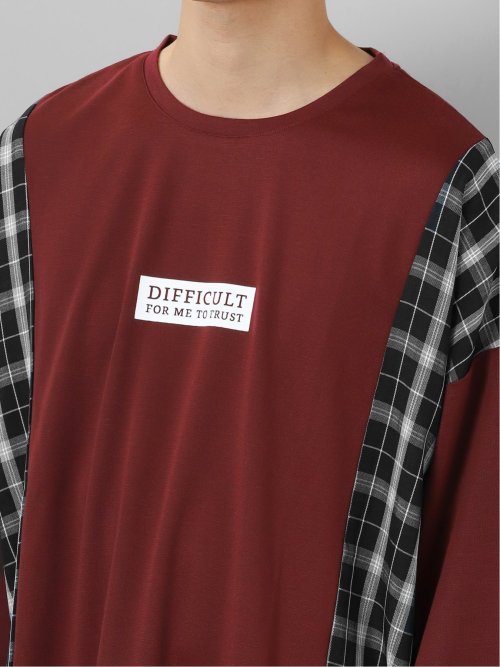 チェック切替 クルーネック 長袖BIGプルオーバー