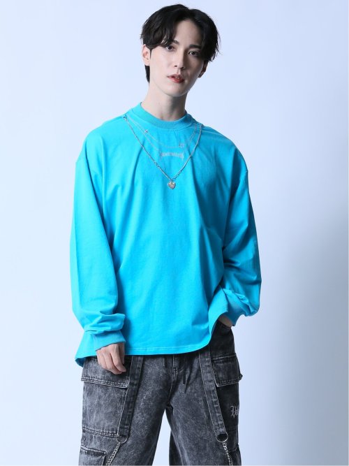 ネックレス付き クルーネック長袖Tシャツ(M 62ライトグリーン