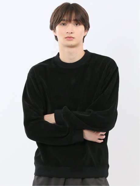 ストレッチ モールジャガード クルーネック長袖Tシャツ