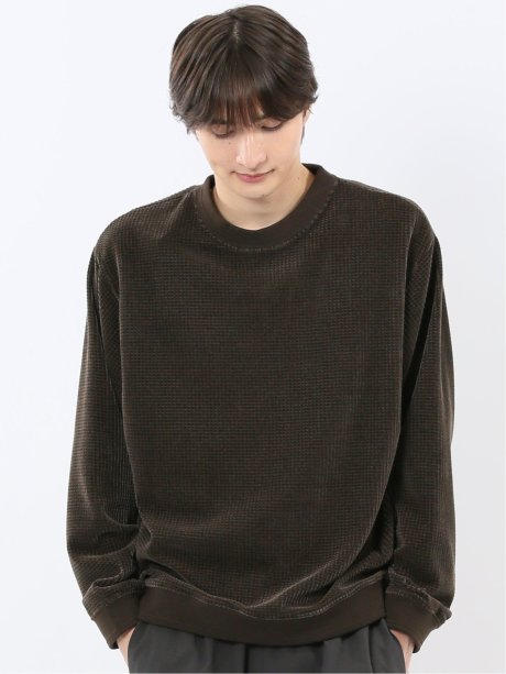 ストレッチ モールジャガード クルーネック長袖Tシャツ