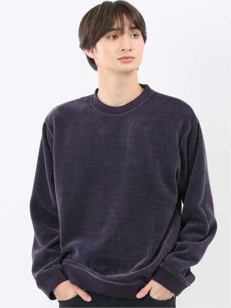 ストレッチ モールジャガード クルーネック長袖Tシャツ