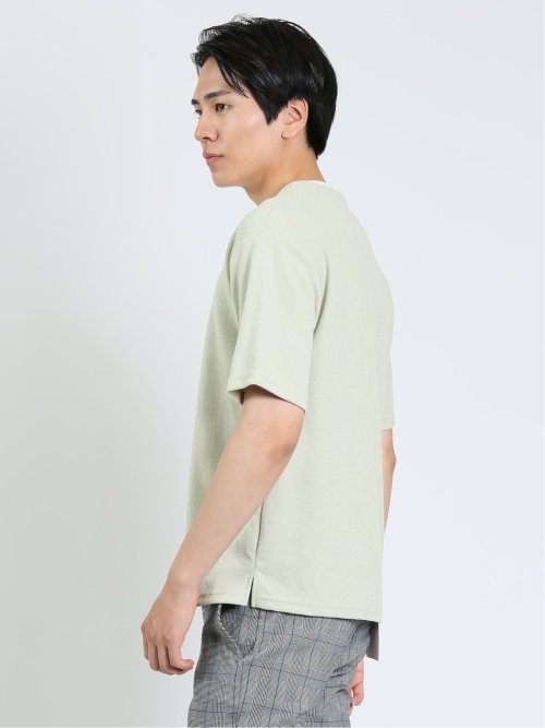 鹿の子 フェイクキーネック半袖Tシャツ