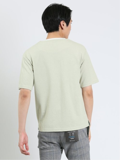 鹿の子 フェイクキーネック半袖Tシャツ