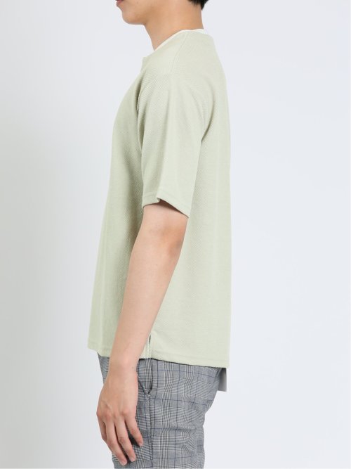 鹿の子 フェイクキーネック半袖Tシャツ