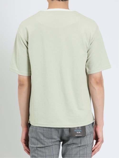 鹿の子 フェイクキーネック半袖Tシャツ