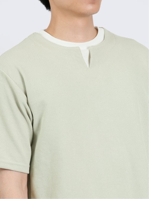 鹿の子 フェイクキーネック半袖Tシャツ