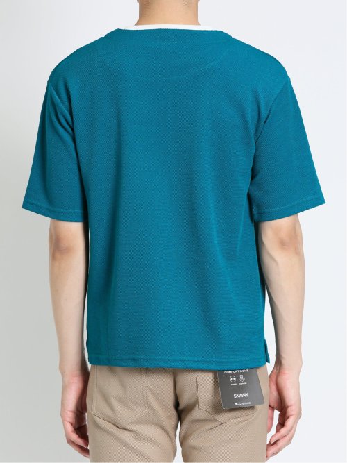 鹿の子 フェイクキーネック半袖Tシャツ