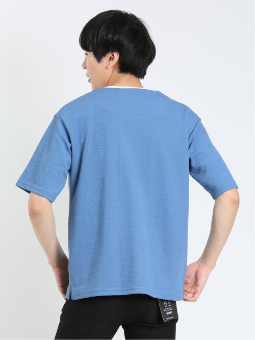 鹿の子 フェイクキーネック半袖Tシャツ