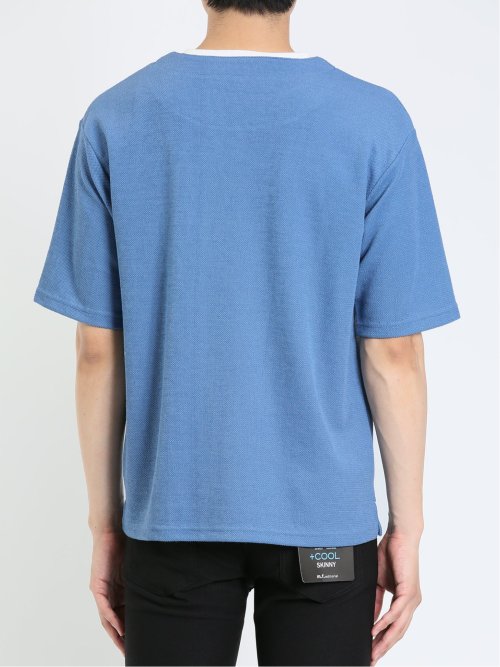 鹿の子 フェイクキーネック半袖Tシャツ