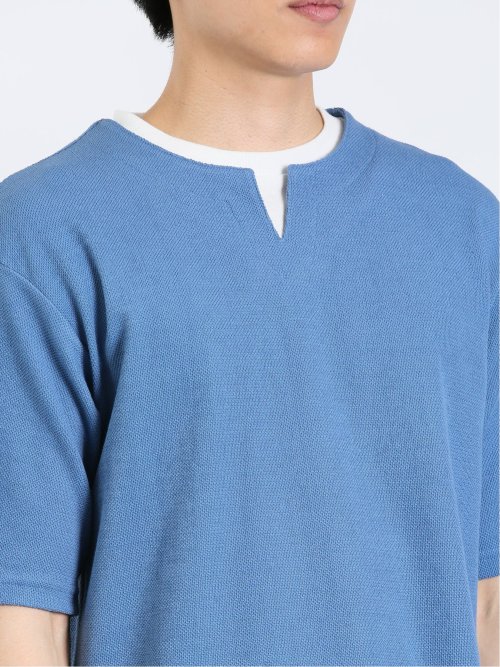 鹿の子 フェイクキーネック半袖Tシャツ