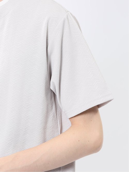 ヘリンボンジャガード キーネック半袖Tシャツ
