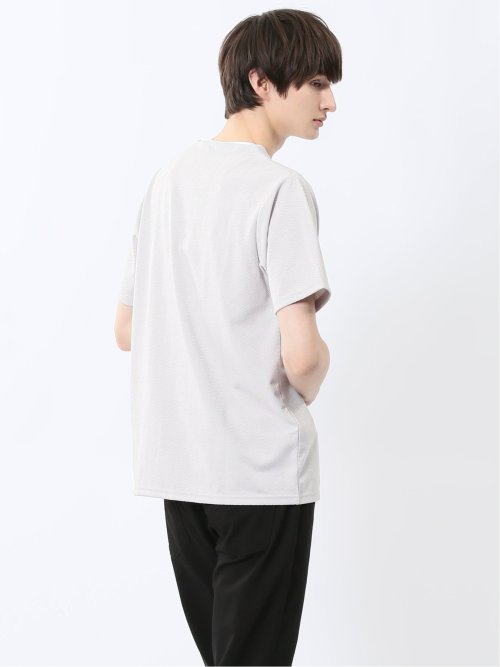 ヘリンボンジャガード キーネック半袖Tシャツ