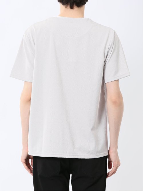 ヘリンボンジャガード キーネック半袖Tシャツ