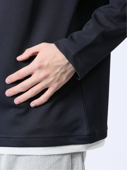 ストレッチ フェイクキーネック長袖Tシャツ