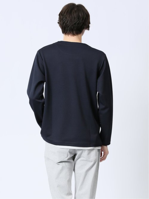 ストレッチ フェイクキーネック長袖Tシャツ