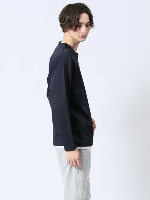 ストレッチ フェイクキーネック長袖Tシャツ