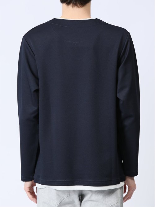 ストレッチ フェイクキーネック長袖Tシャツ