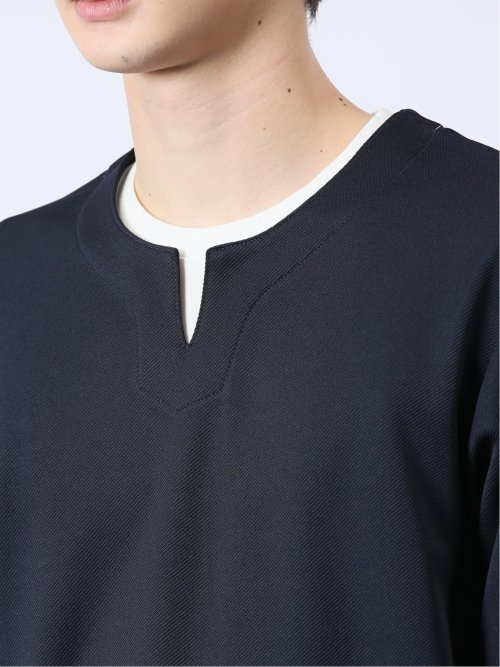 ストレッチ フェイクキーネック長袖Tシャツ