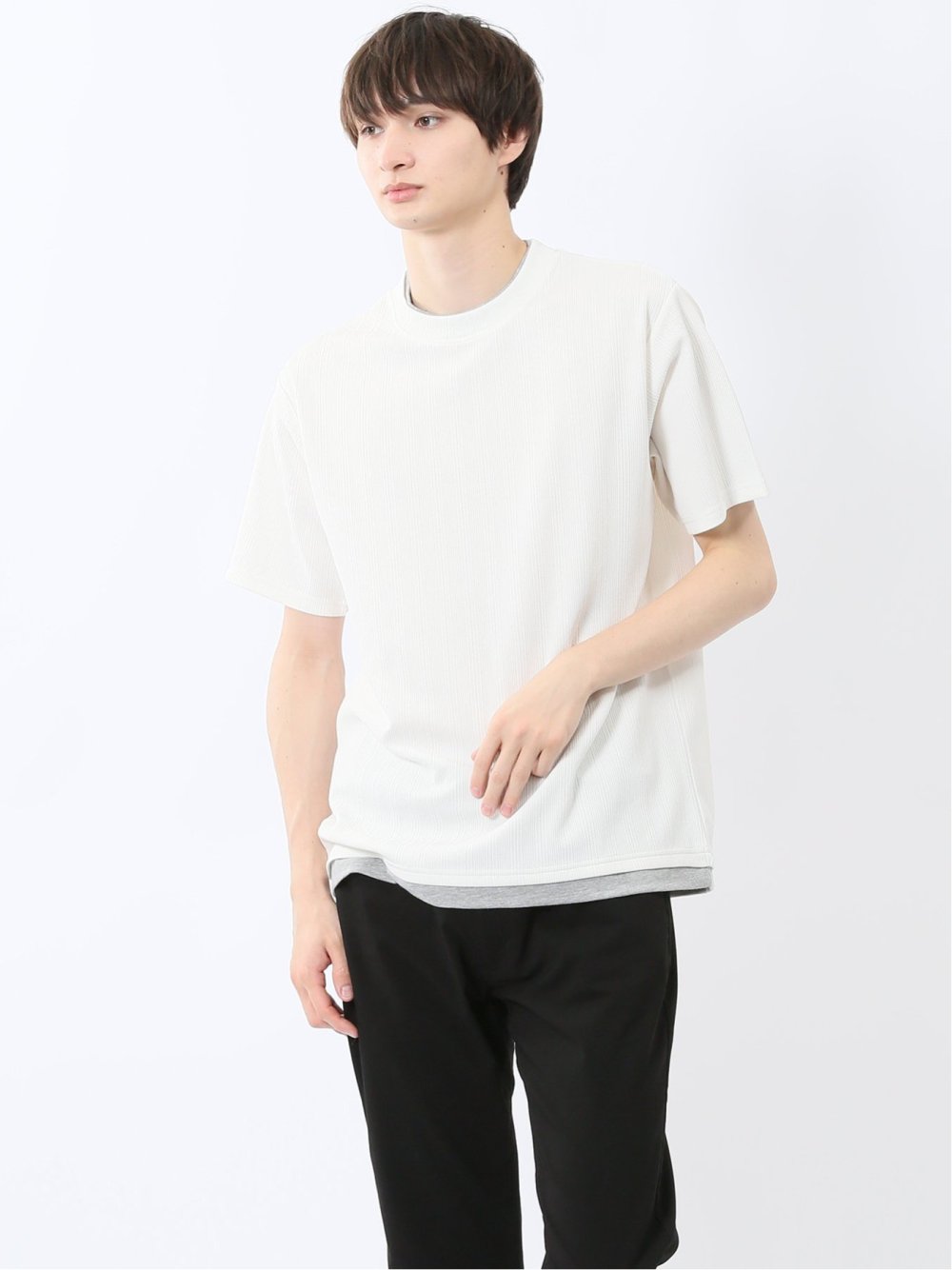 ストライプジャガード クルーネック半袖Tシャツ