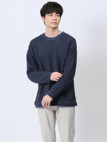 透かし編みクルーニット&長袖Tシャツ アンサンブル
