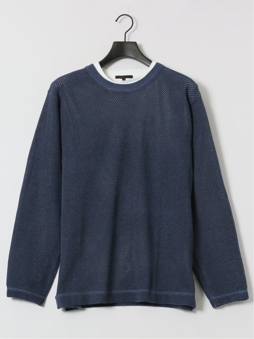 透かし編みクルーニット&長袖Tシャツ アンサンブル