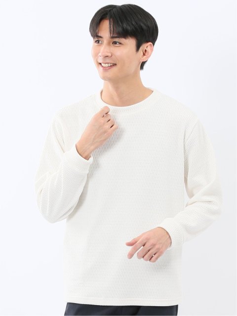 ストレッチ モールジャガード クルーネック長袖Tシャツ
